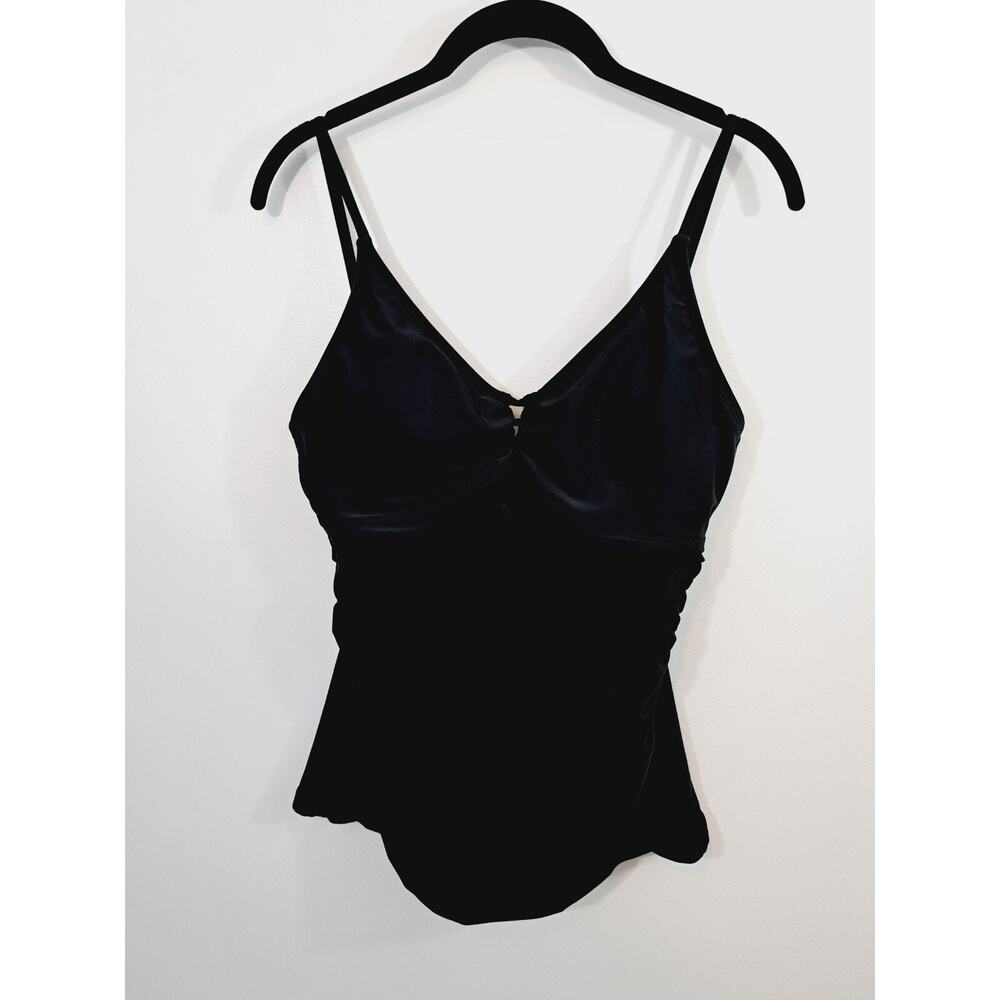 Relleciga New! Women's Black Tankini Top Ruched In Size Large